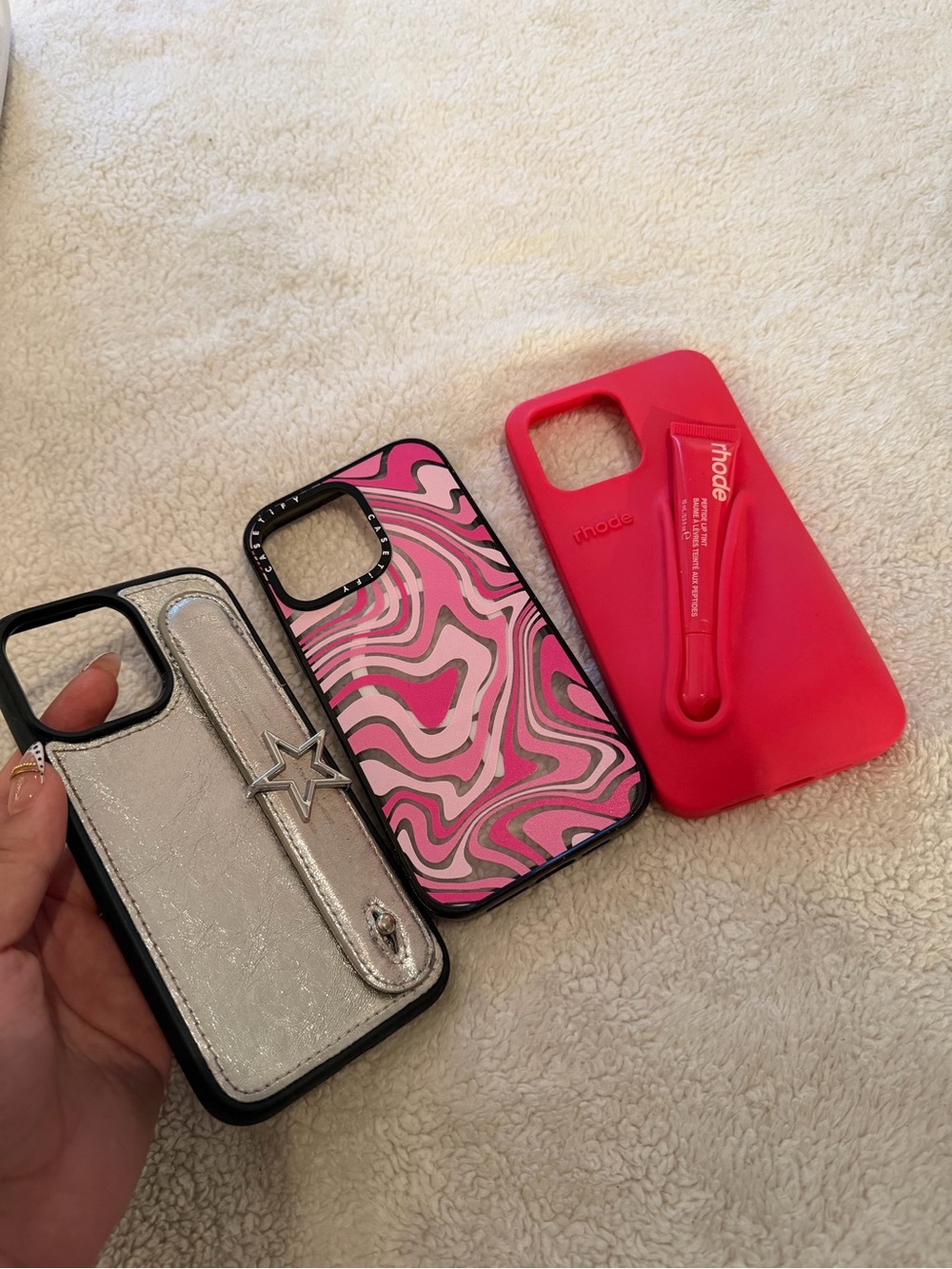 Rhode Pink Silicone Phone Case with Hand Strap